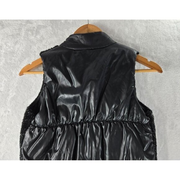 Girls Faded Glory Vest Large Faux Black Fuzzy Fur Silver Threads Puffer Back Qui - Picture 10 of 13